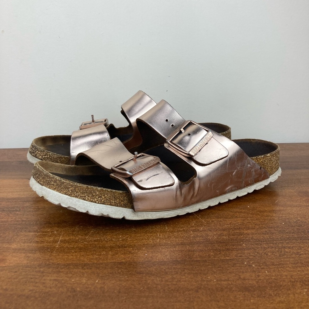 Birkenstock Metallic Rose Gold Arizona Sandals